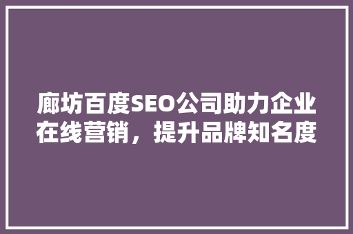廊坊百度SEO公司助力企业在线营销，提升品牌知名度