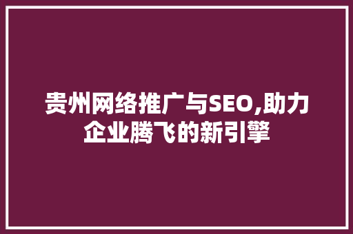 贵州网络推广与SEO,助力企业腾飞的新引擎