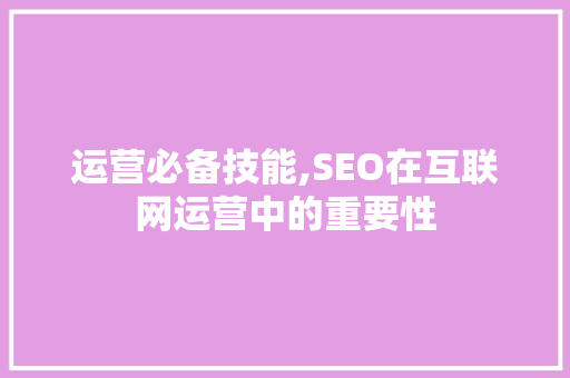 运营必备技能,SEO在互联网运营中的重要性