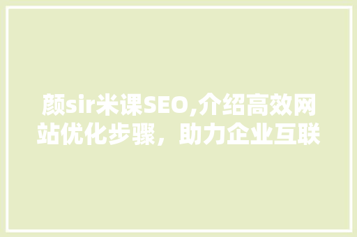 颜sir米课SEO,介绍高效网站优化步骤，助力企业互联网营销