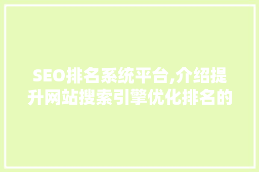 SEO排名系统平台,介绍提升网站搜索引擎优化排名的方法