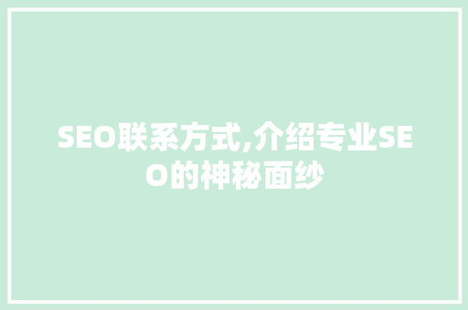 SEO联系方式,介绍专业SEO的神秘面纱