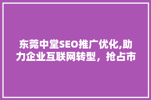 东莞中堂SEO推广优化,助力企业互联网转型，抢占市场先机