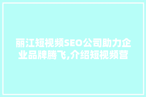 丽江短视频SEO公司助力企业品牌腾飞,介绍短视频营销新趋势