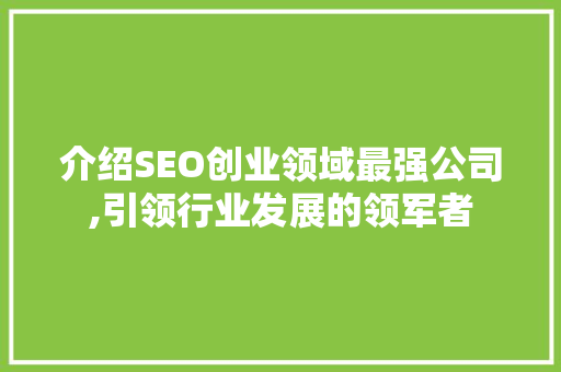介绍SEO创业领域最强公司,引领行业发展的领军者  第1张