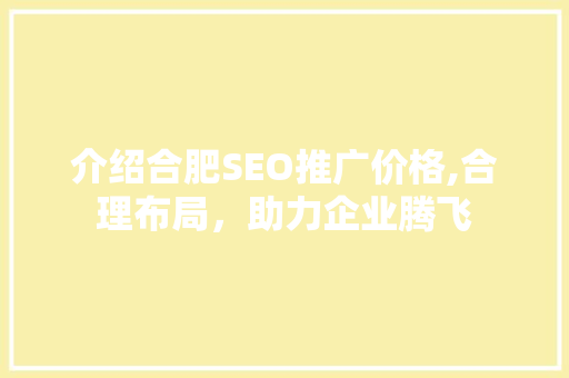 介绍合肥SEO推广价格,合理布局，助力企业腾飞