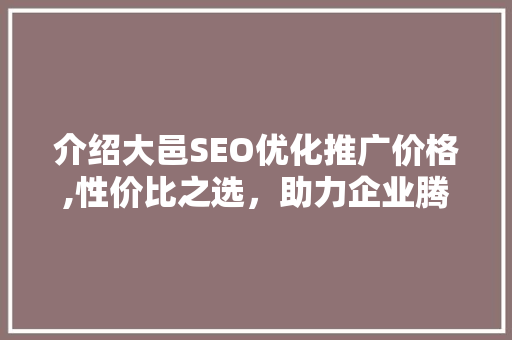介绍大邑SEO优化推广价格,性价比之选，助力企业腾飞