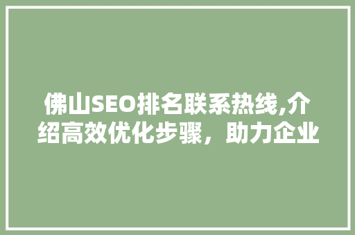 佛山SEO排名联系热线,介绍高效优化步骤，助力企业提升在线竞争力
