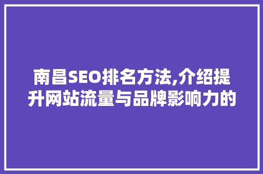 南昌SEO排名方法,介绍提升网站流量与品牌影响力的方法