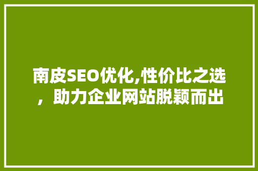 南皮SEO优化,性价比之选，助力企业网站脱颖而出