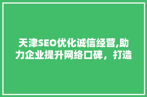 天津SEO优化诚信经营,助力企业提升网络口碑，打造绿色网络环境