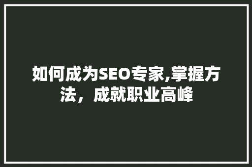 如何成为SEO专家,掌握方法，成就职业高峰