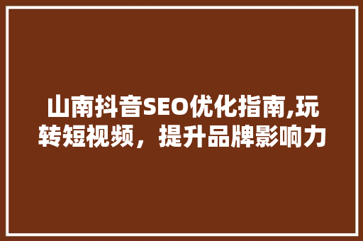 山南抖音SEO优化指南,玩转短视频，提升品牌影响力