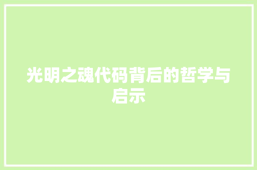 光明之魂代码背后的哲学与启示