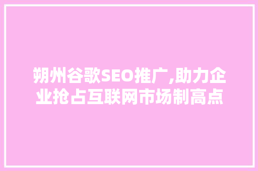 朔州谷歌SEO推广,助力企业抢占互联网市场制高点