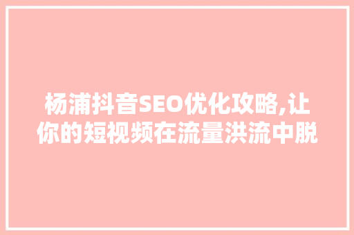 杨浦抖音SEO优化攻略,让你的短视频在流量洪流中脱颖而出