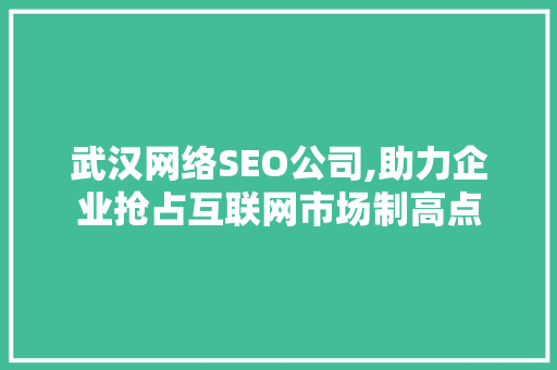 武汉网络SEO公司,助力企业抢占互联网市场制高点