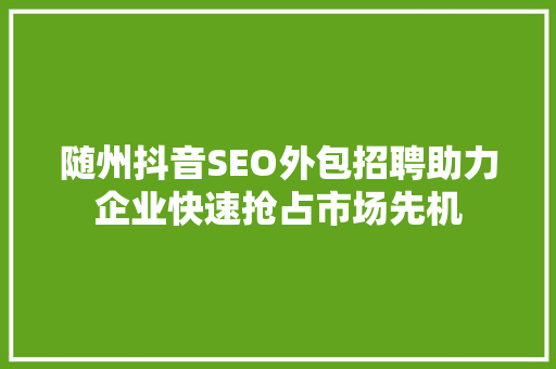 随州抖音SEO外包招聘助力企业快速抢占市场先机
