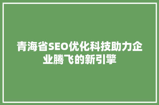 青海省SEO优化科技助力企业腾飞的新引擎
