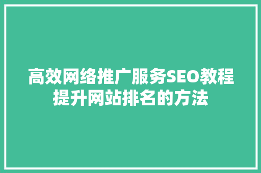 高效网络推广服务SEO教程提升网站排名的方法