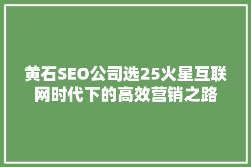 黄石SEO公司选25火星互联网时代下的高效营销之路