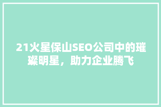 21火星保山SEO公司中的璀璨明星，助力企业腾飞