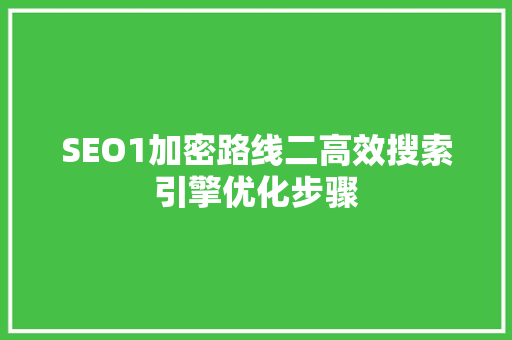 SEO1加密路线二高效搜索引擎优化步骤