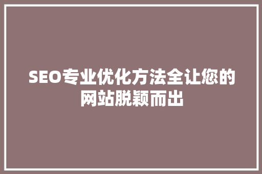 SEO专业优化方法全让您的网站脱颖而出