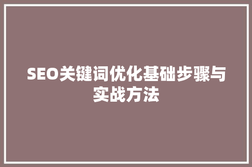 SEO关键词优化基础步骤与实战方法