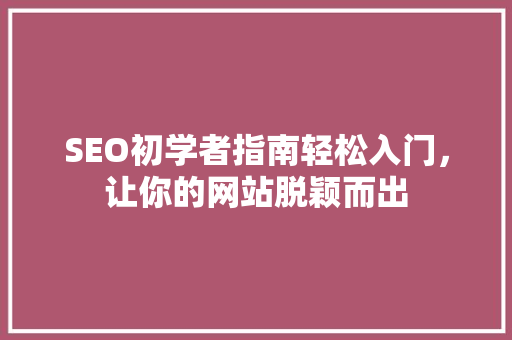 SEO初学者指南轻松入门，让你的网站脱颖而出