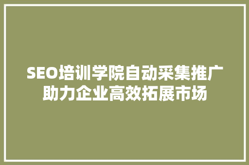 SEO培训学院自动采集推广助力企业高效拓展市场