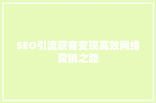 SEO引流获客变现高效网络营销之路  第1张