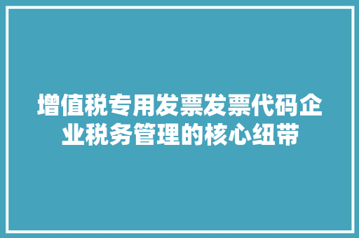 增值税专用发票发票代码企业税务管理的核心纽带