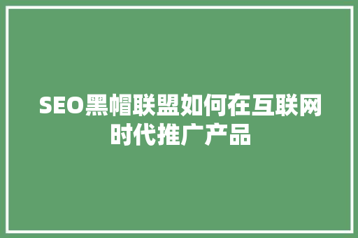 SEO黑帽联盟如何在互联网时代推广产品