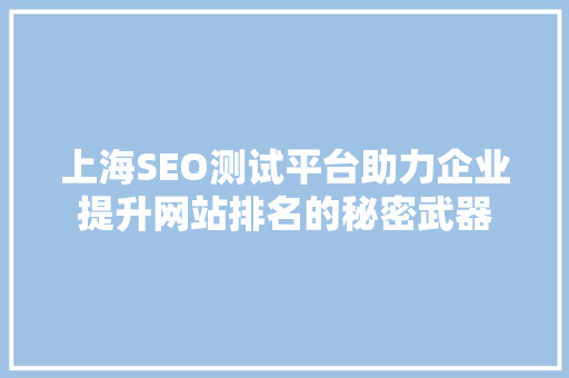 上海SEO测试平台助力企业提升网站排名的秘密武器