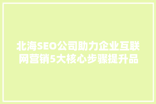 北海SEO公司助力企业互联网营销5大核心步骤提升品牌影响力