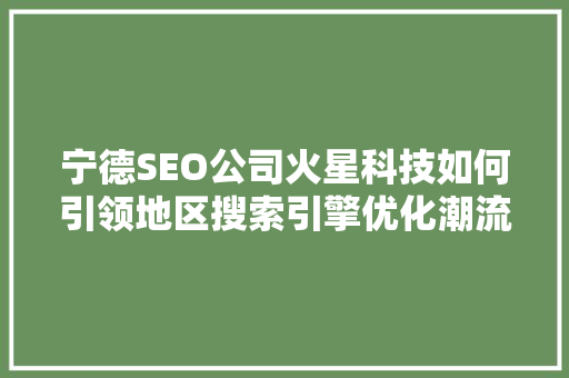 宁德SEO公司火星科技如何引领地区搜索引擎优化潮流  第1张