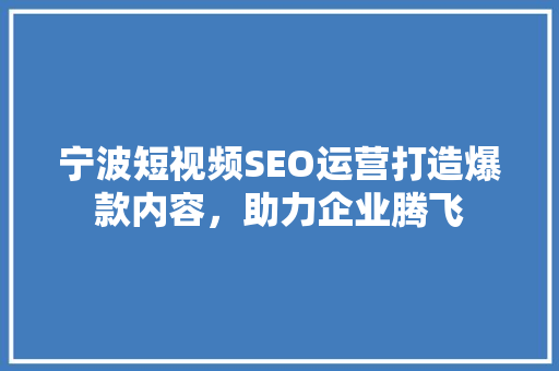宁波短视频SEO运营打造爆款内容，助力企业腾飞  第1张