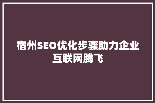 宿州SEO优化步骤助力企业互联网腾飞