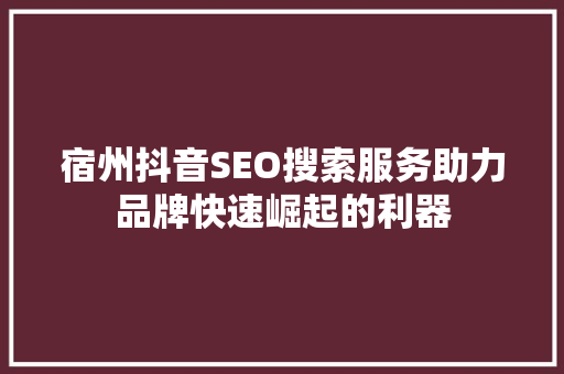 宿州抖音SEO搜索服务助力品牌快速崛起的利器