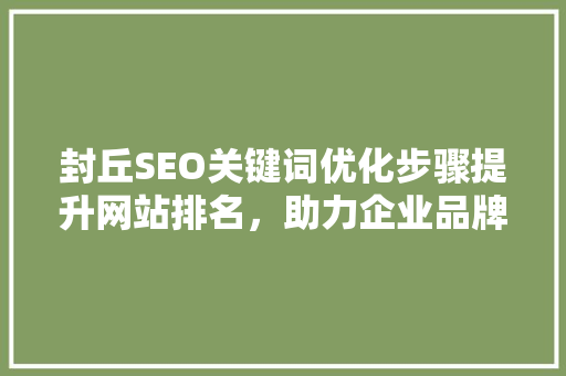 封丘SEO关键词优化步骤提升网站排名，助力企业品牌建设
