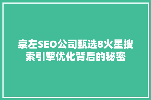 崇左SEO公司甄选8火星搜索引擎优化背后的秘密