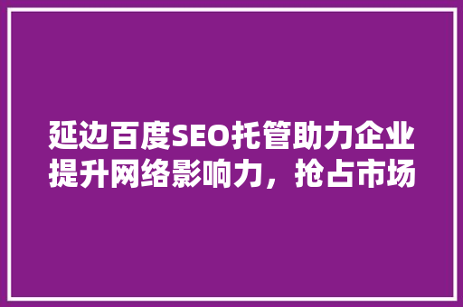 延边百度SEO托管助力企业提升网络影响力，抢占市场先机
