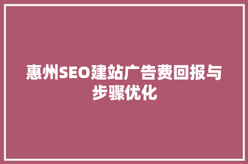 惠州SEO建站广告费回报与步骤优化