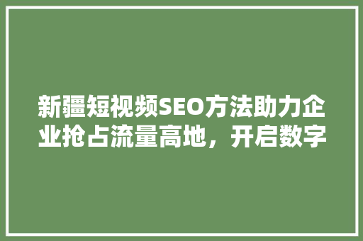新疆短视频SEO方法助力企业抢占流量高地，开启数字营销新篇章