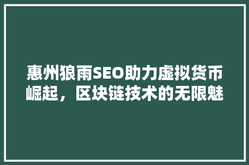惠州狼雨SEO助力虚拟货币崛起，区块链技术的无限魅力