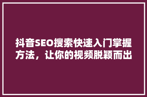 抖音SEO搜索快速入门掌握方法，让你的视频脱颖而出