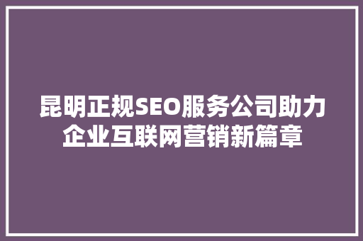 昆明正规SEO服务公司助力企业互联网营销新篇章