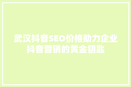 武汉抖音SEO价格助力企业抖音营销的黄金钥匙