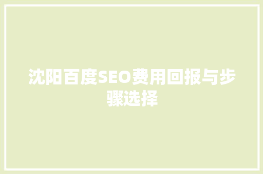 沈阳百度SEO费用回报与步骤选择